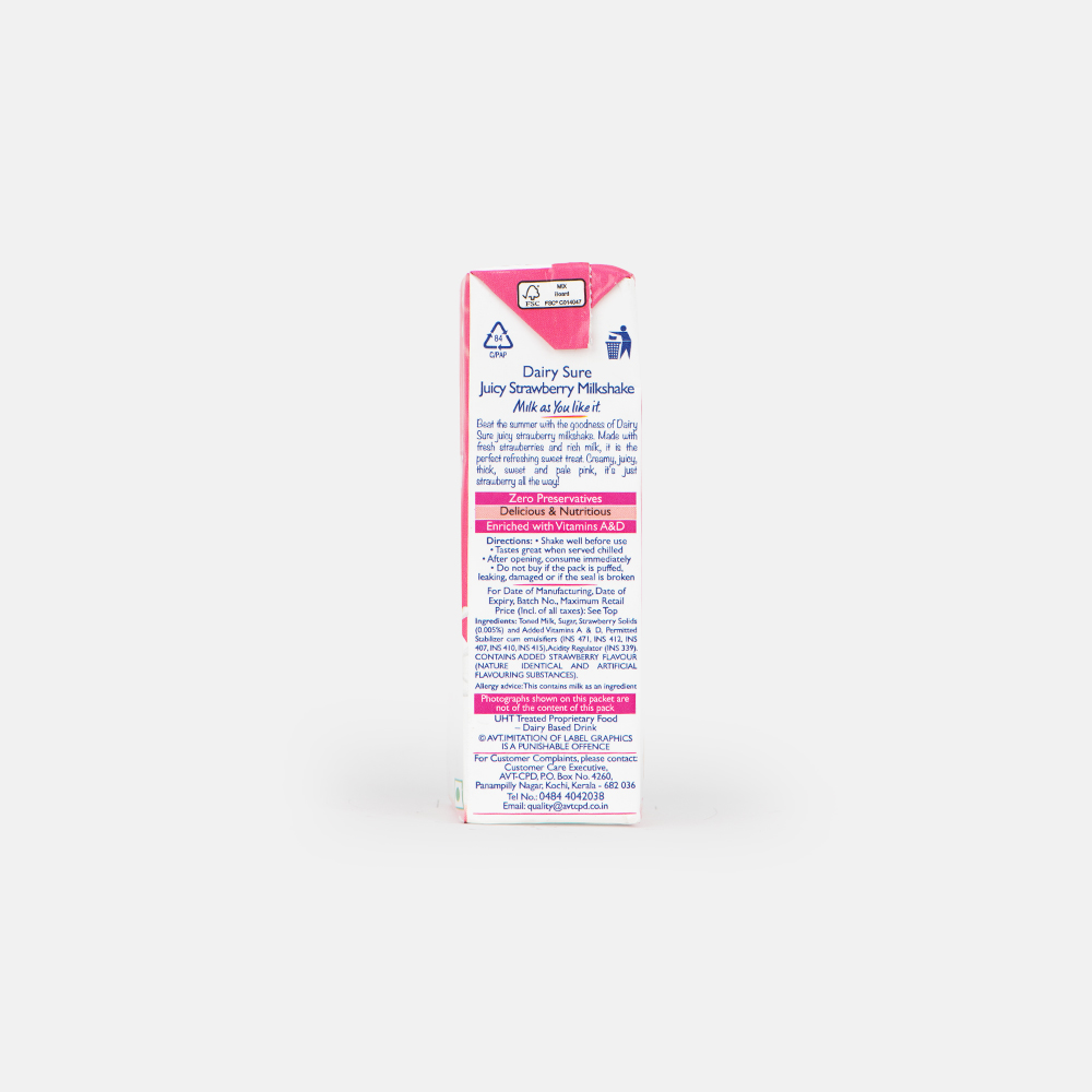 Details of AVT Dairy Sure Juicy Strawberry Milkshake